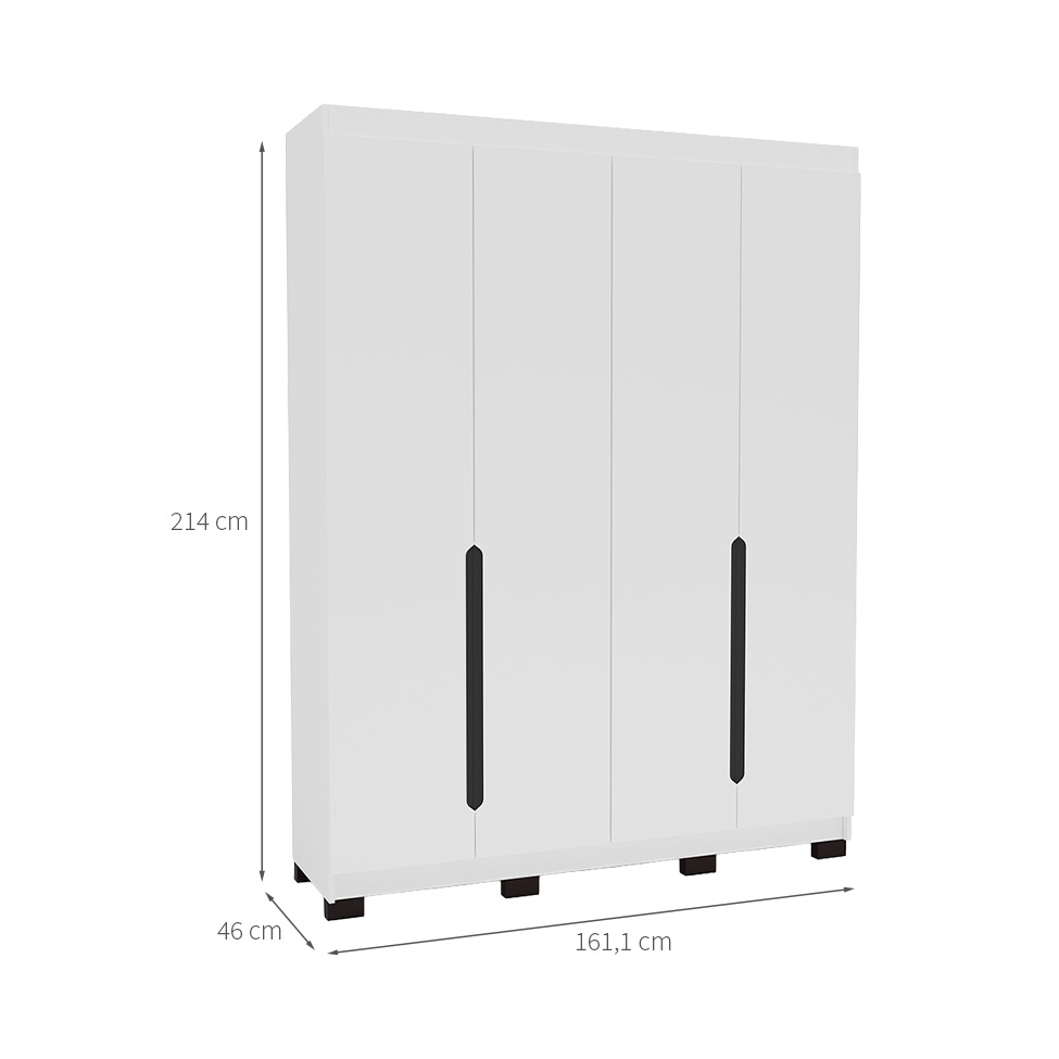 Guarda-Roupa Solteiro Madrid 4 Portas 4 Gavetas Branco