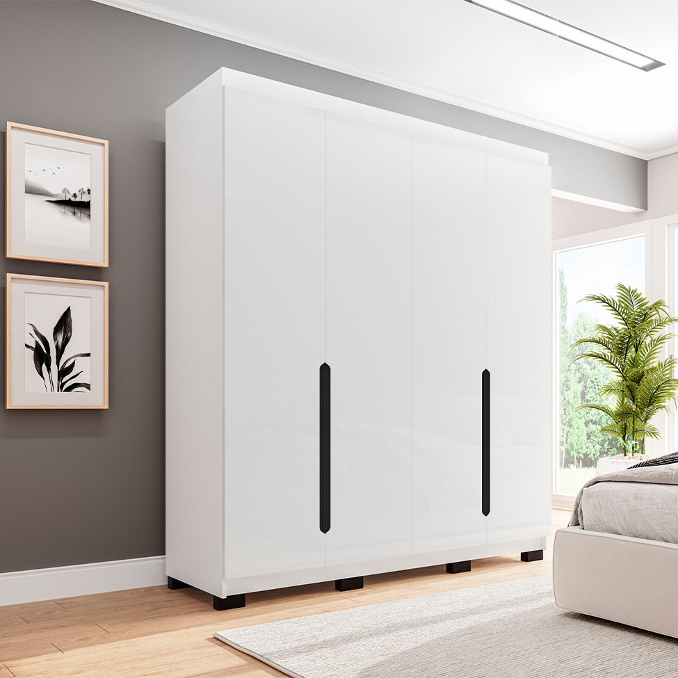 Guarda-Roupa Solteiro Madrid 4 Portas 4 Gavetas Branco