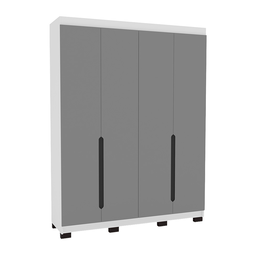 Guarda-Roupa Solteiro Madrid 4 Portas 4 Gavetas Branco e Cinza