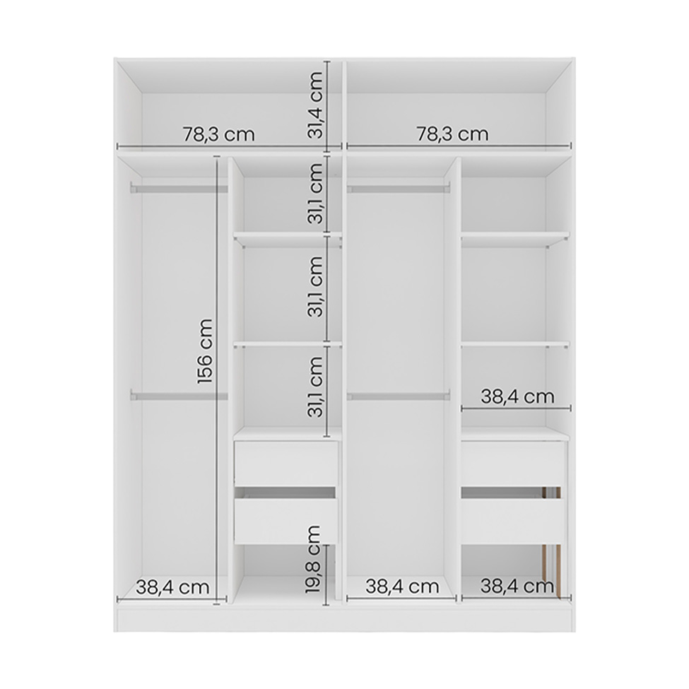 Guarda-Roupa Solteiro Madrid 4 Portas 4 Gavetas Branco e Cinza
