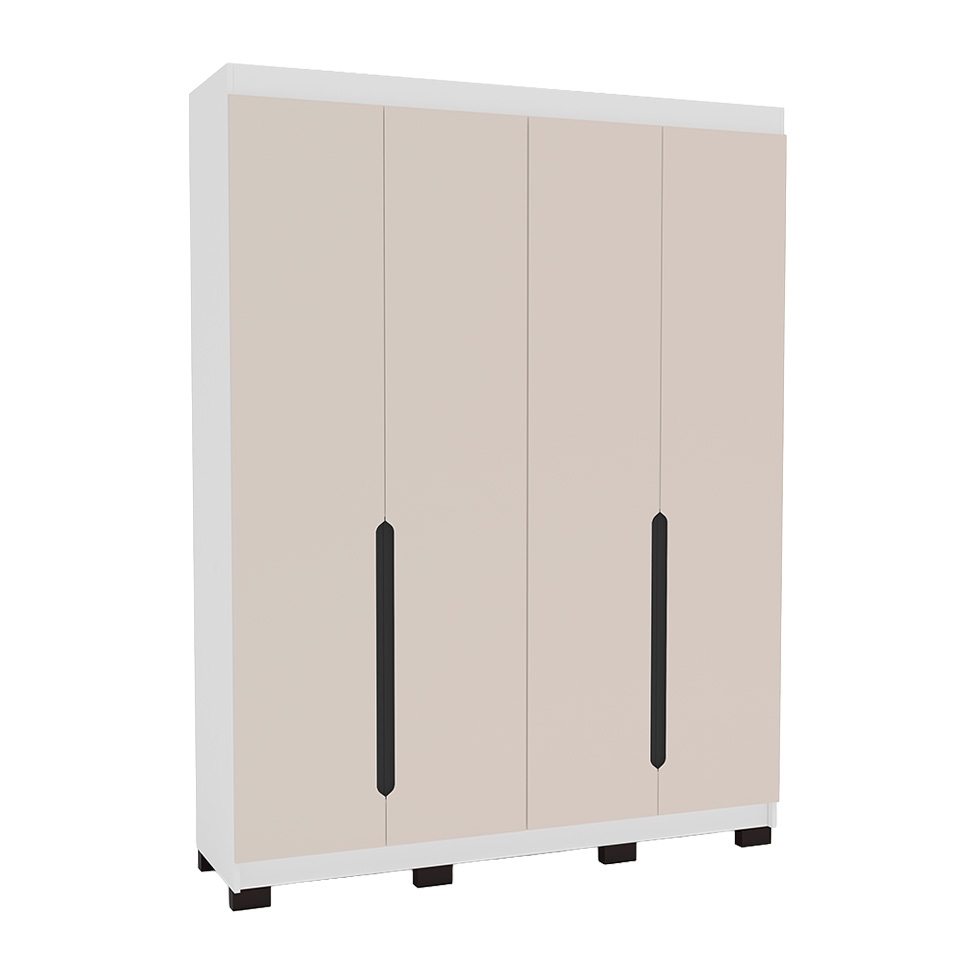 Guarda-Roupa Solteiro Madrid 4 Portas 4 Gavetas Branco e Creme