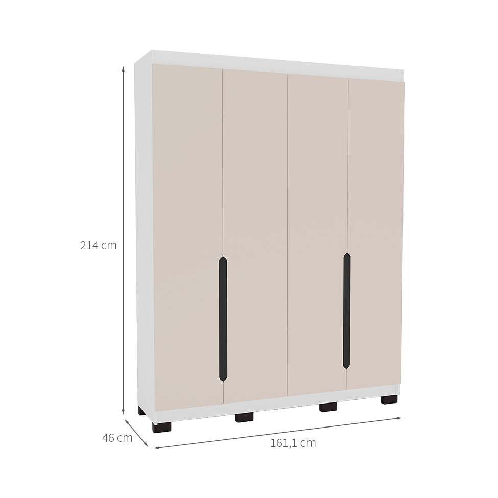 Guarda-Roupa Solteiro Madrid 4 Portas 4 Gavetas Branco e Creme