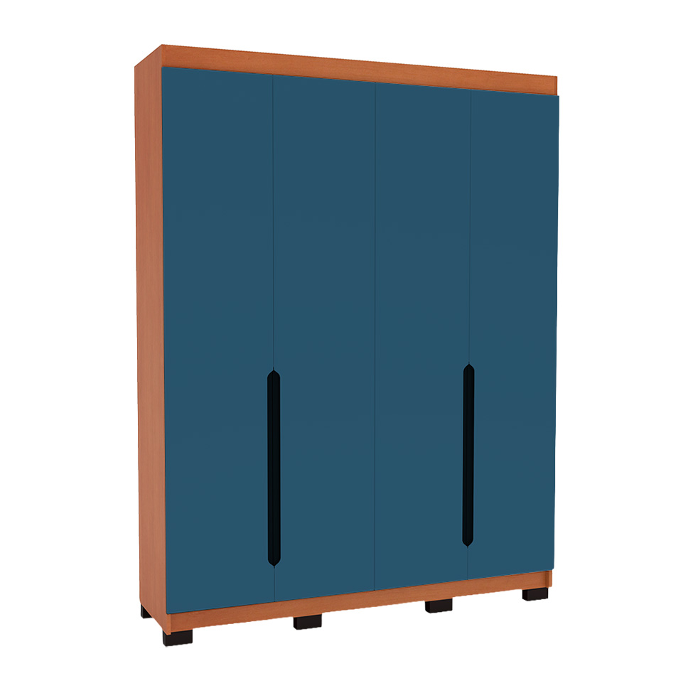 Guarda-Roupa Solteiro Madrid 4 Portas 4 Gavetas Freijó e Azul