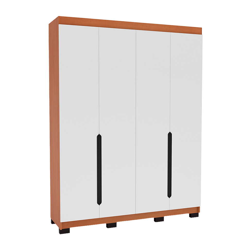 Guarda-Roupa Solteiro Madrid 4 Portas 4 Gavetas Freijó e Branco