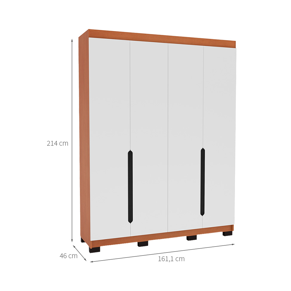 Guarda-Roupa Solteiro Madrid 4 Portas 4 Gavetas Freijó e Branco