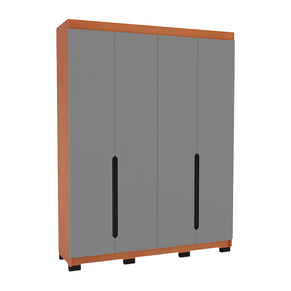 Guarda-Roupa Solteiro Madrid 4 Portas 4 Gavetas Freijó e Cinza