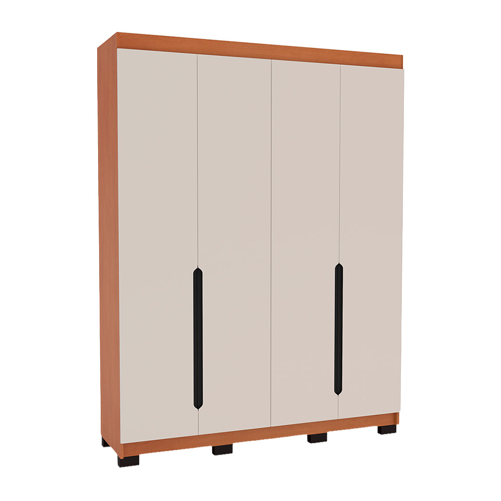 Guarda-Roupa Solteiro Madrid 4 Portas 4 Gavetas Freijó e Creme