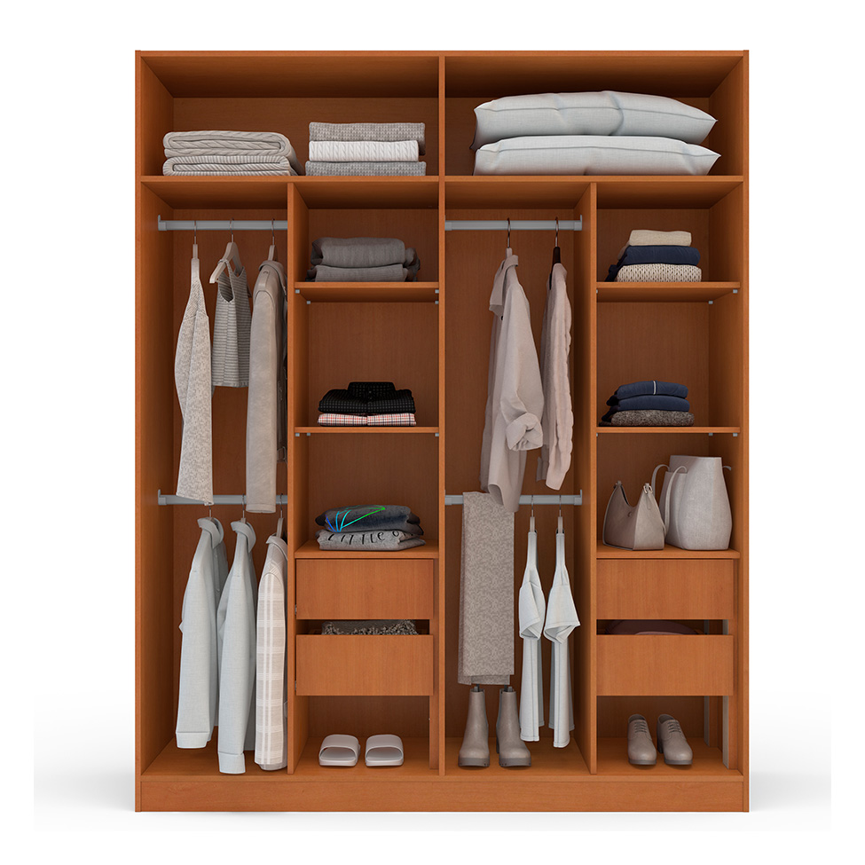 Guarda-Roupa Solteiro Madrid 4 Portas 4 Gavetas Freijó e Creme