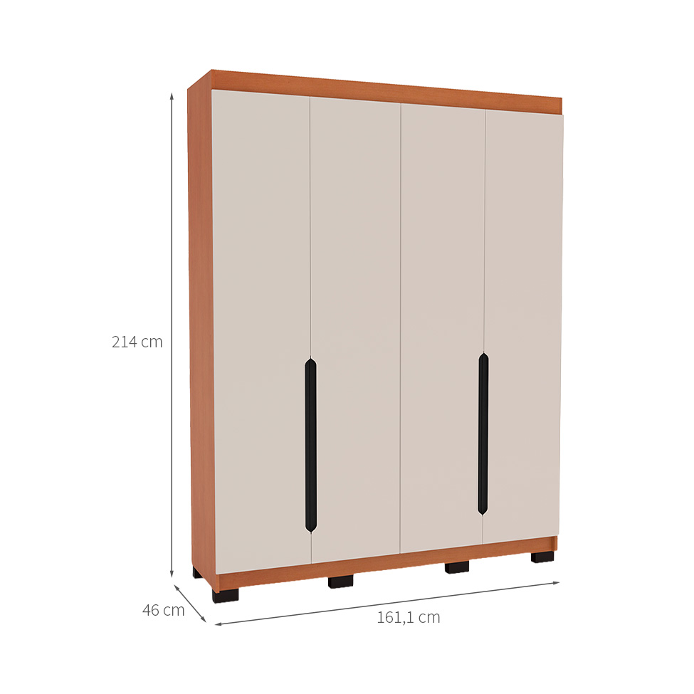 Guarda-Roupa Solteiro Madrid 4 Portas 4 Gavetas Freijó e Creme