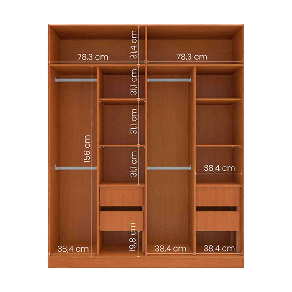 Guarda-Roupa Solteiro Madrid 4 Portas 4 Gavetas Freijó e Creme