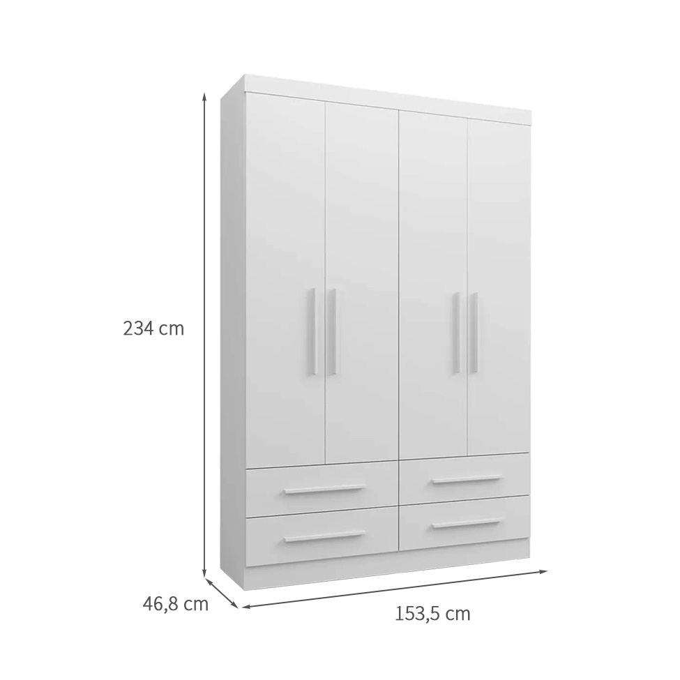 Guarda-Roupa Solteiro Majestic 4 Portas 4 Gavetas Branco