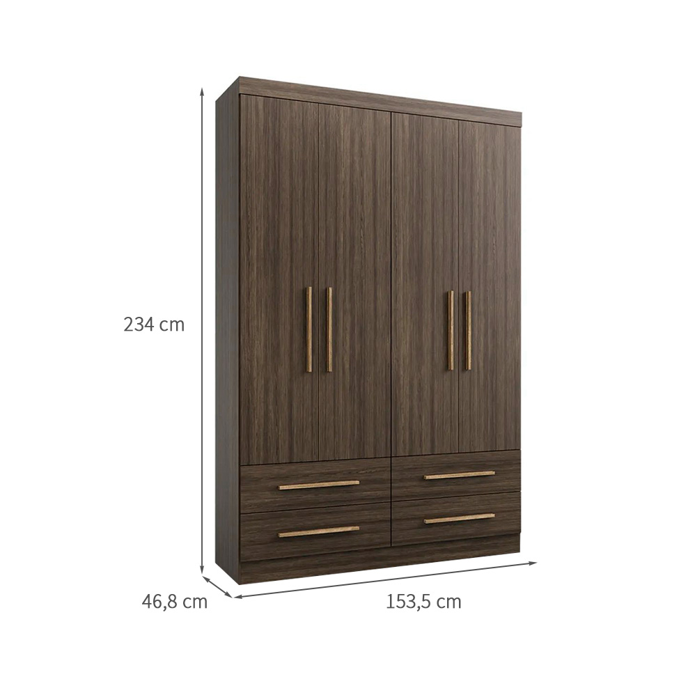 Guarda-Roupa Solteiro Majestic 4 Portas 4 Gavetas Capuccino