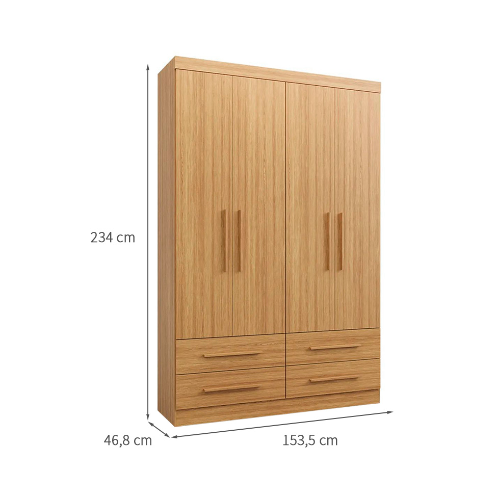 Guarda-Roupa Solteiro Majestic 4 Portas 4 Gavetas Freijó