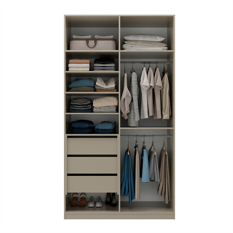 Guarda-Roupa Solteiro Marsala 2 Portas 3 Gavetas Bege