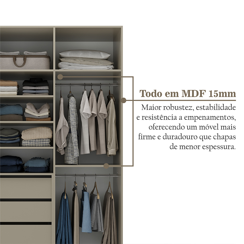 Guarda-Roupa Solteiro Marsala 2 Portas 3 Gavetas Bege