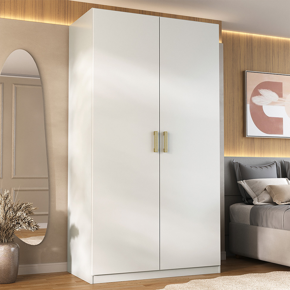 Guarda-Roupa Solteiro Marsala 2 Portas 3 Gavetas Branco
