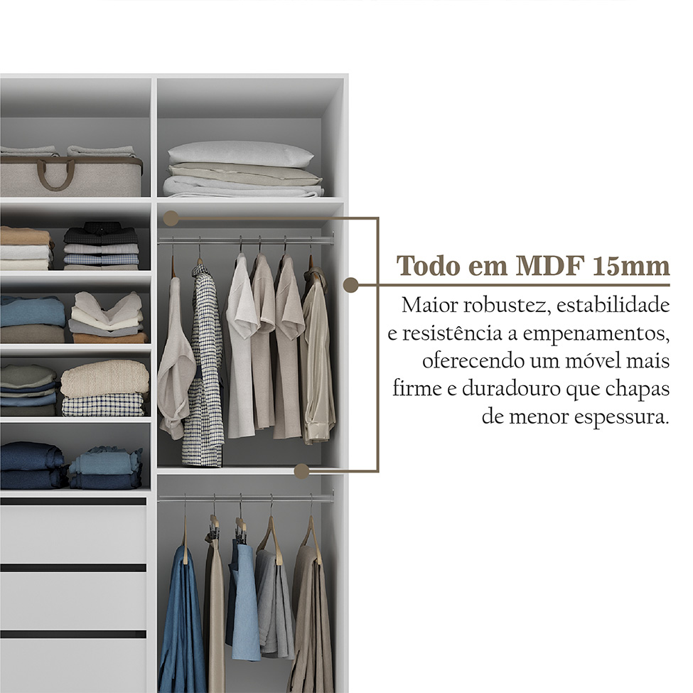 Guarda-Roupa Solteiro Marsala 2 Portas 3 Gavetas Branco