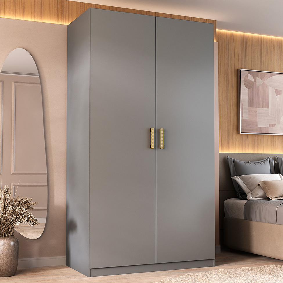 Guarda-Roupa Solteiro Marsala 2 Portas 3 Gavetas Cinza