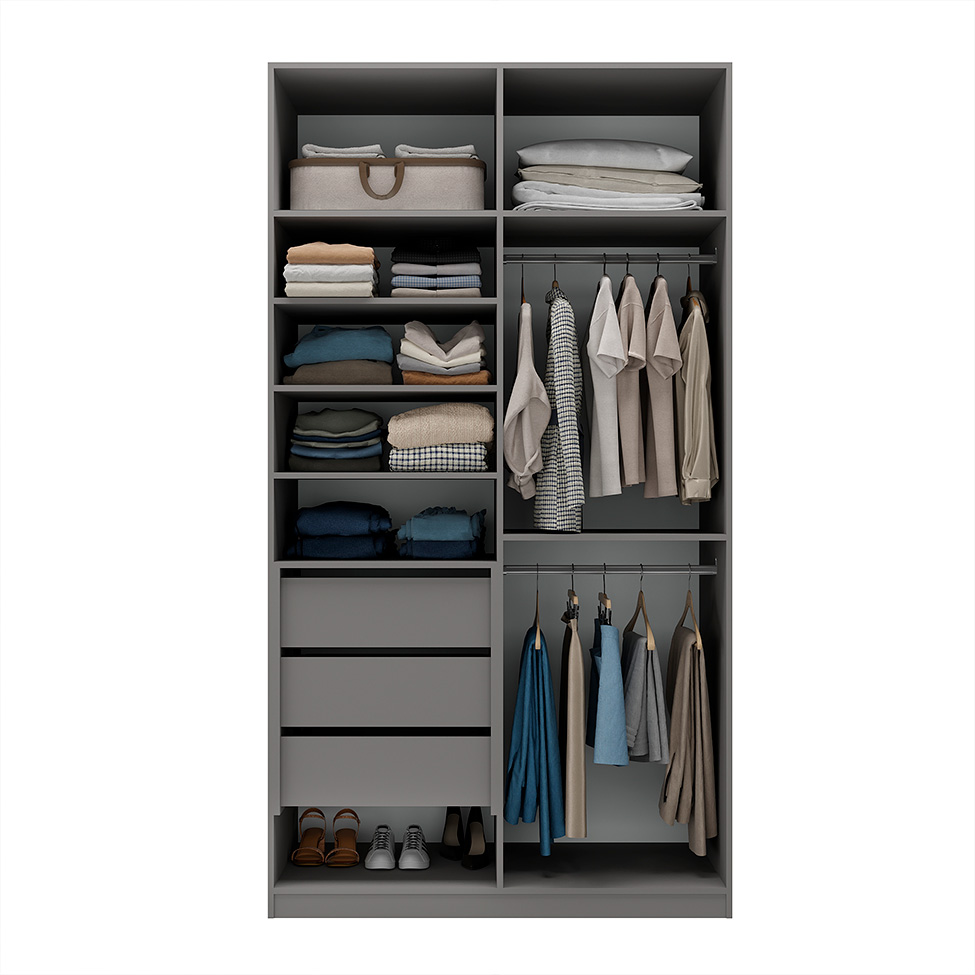Guarda-Roupa Solteiro Marsala 2 Portas 3 Gavetas Cinza