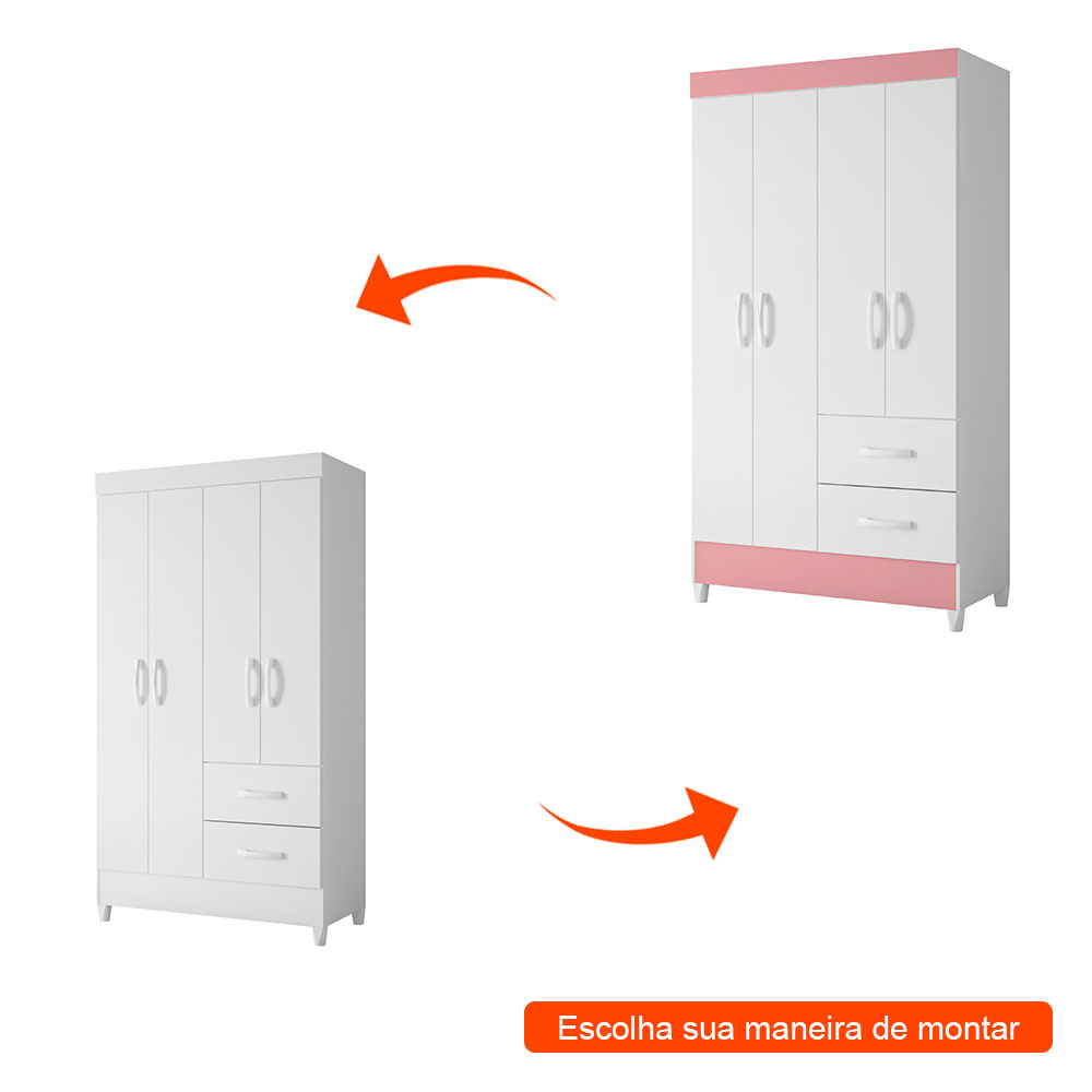 Guarda-Roupa Solteiro Mobi Flex 4 Portas 2 Gavetas Branco