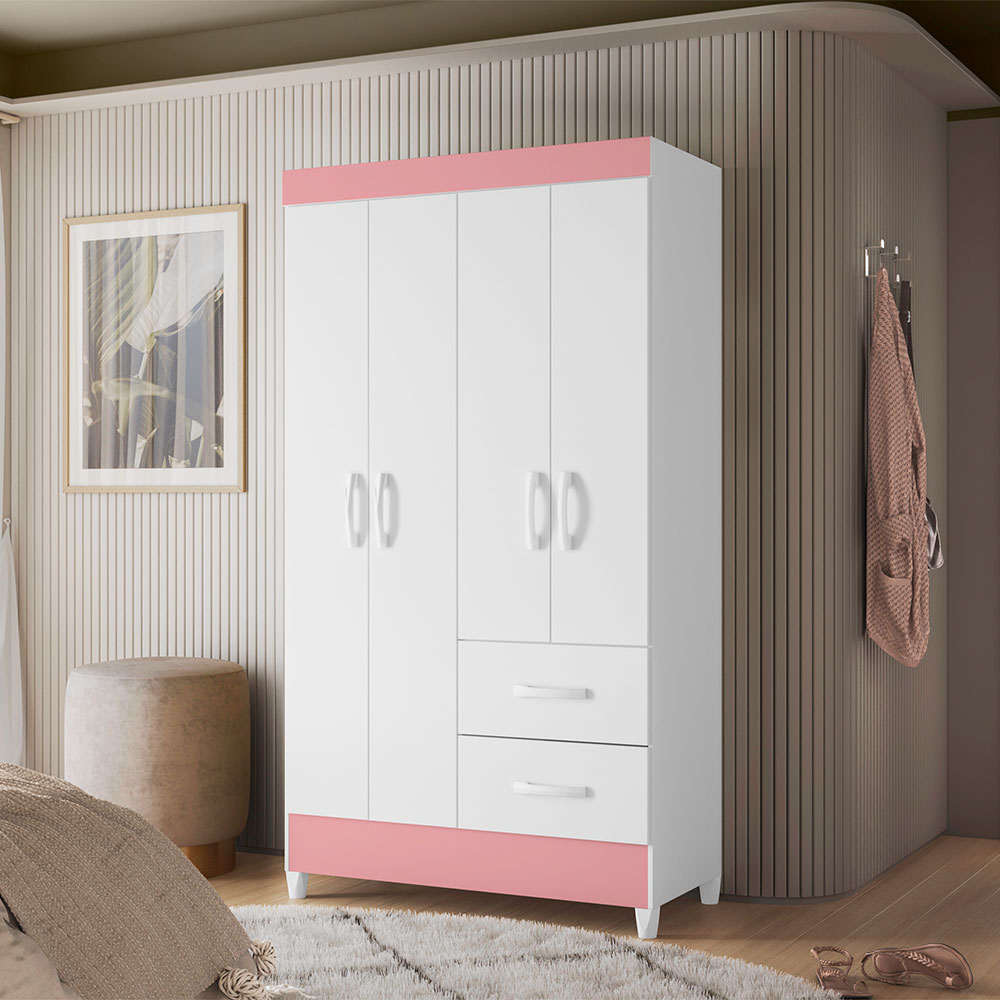 Guarda-Roupa Solteiro Mobi Flex 4 Portas 2 Gavetas Branco