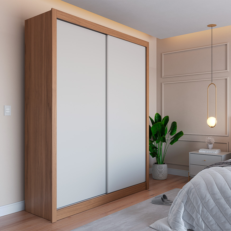 Guarda-Roupa Solteiro Montclair Flex 2 Portas 4 Gavetas Off White e Canela