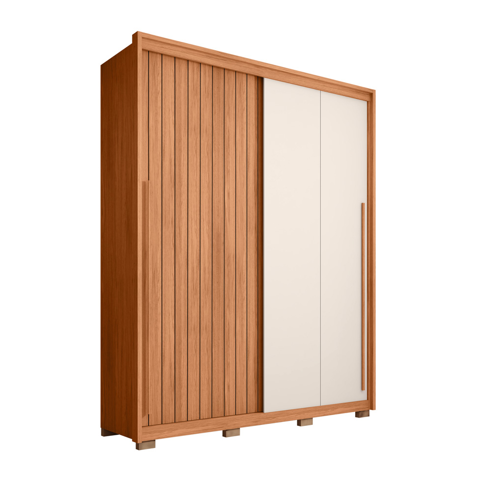 Guarda-Roupa Solteiro Moviment Ripado Flex 2 Portas 3 Gavetas Freijó
