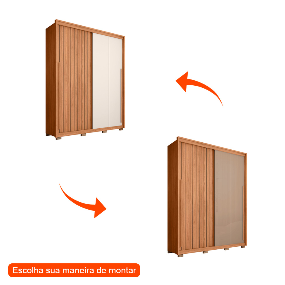 Guarda-Roupa Solteiro Moviment Ripado Flex 2 Portas 3 Gavetas Freijó