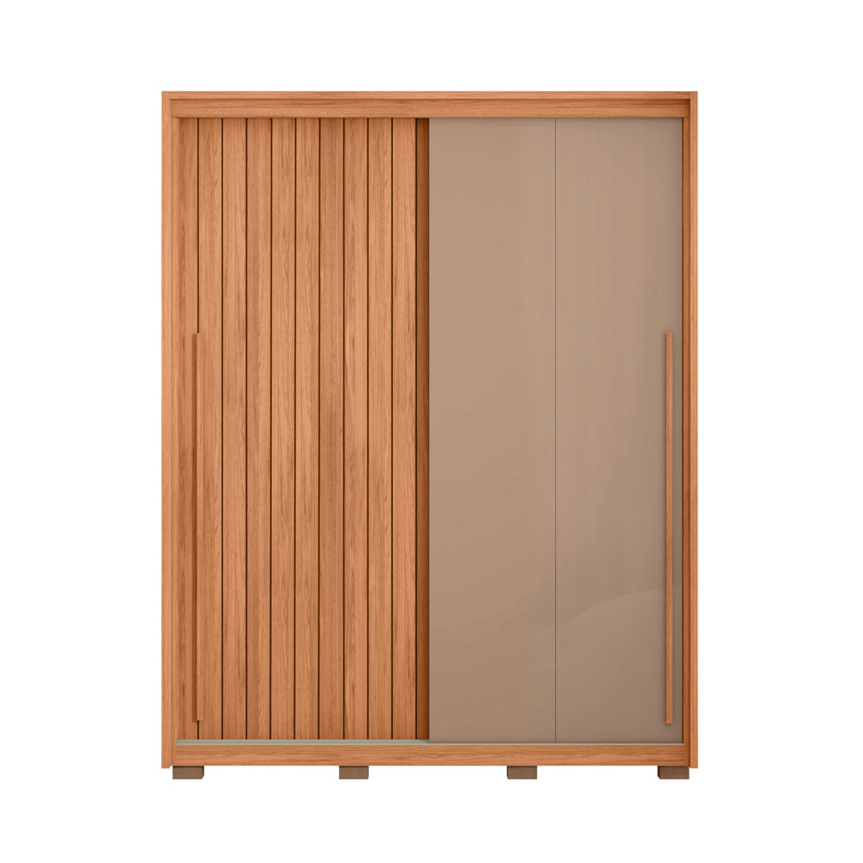 Guarda-Roupa Solteiro Moviment Ripado Flex 2 Portas 3 Gavetas Freijó