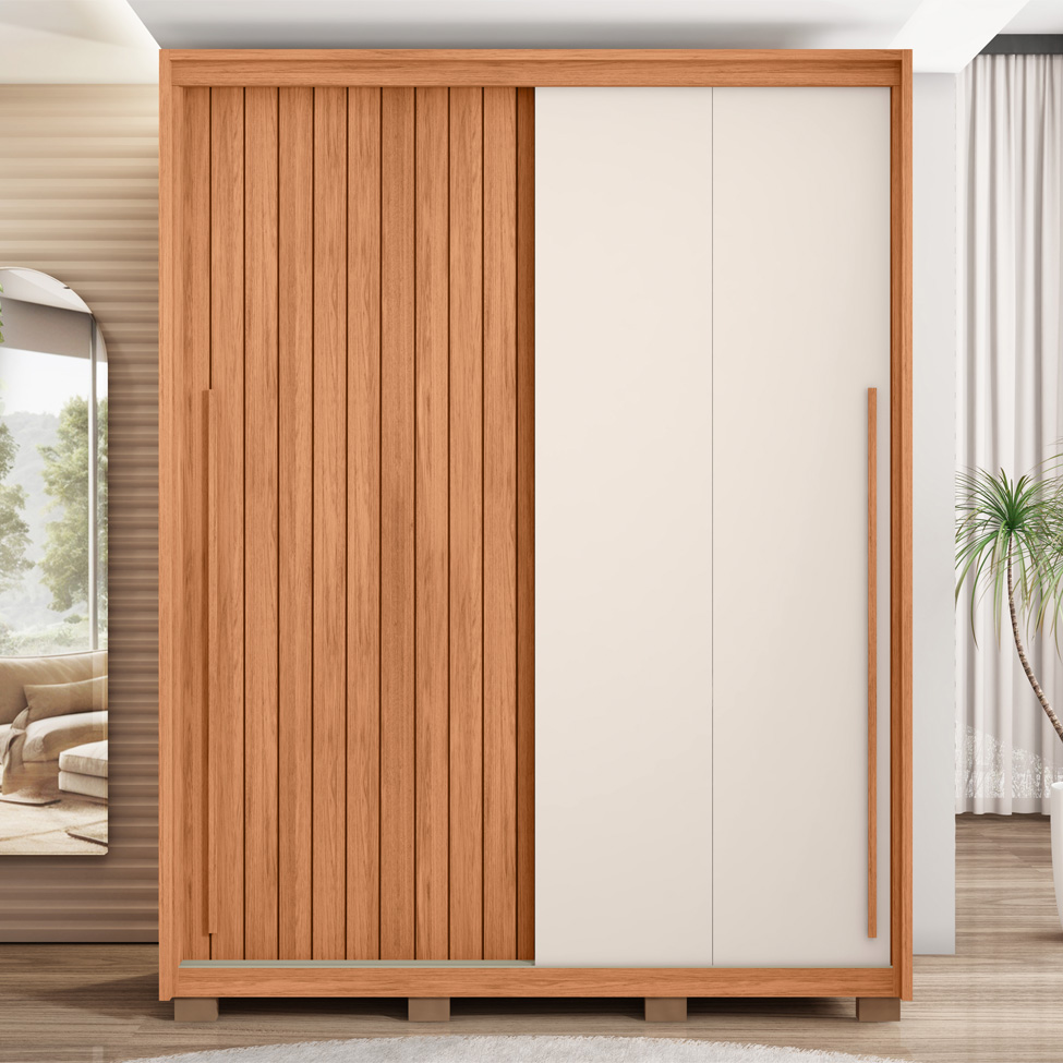Guarda-Roupa Solteiro Moviment Ripado Flex 2 Portas 3 Gavetas Freijó