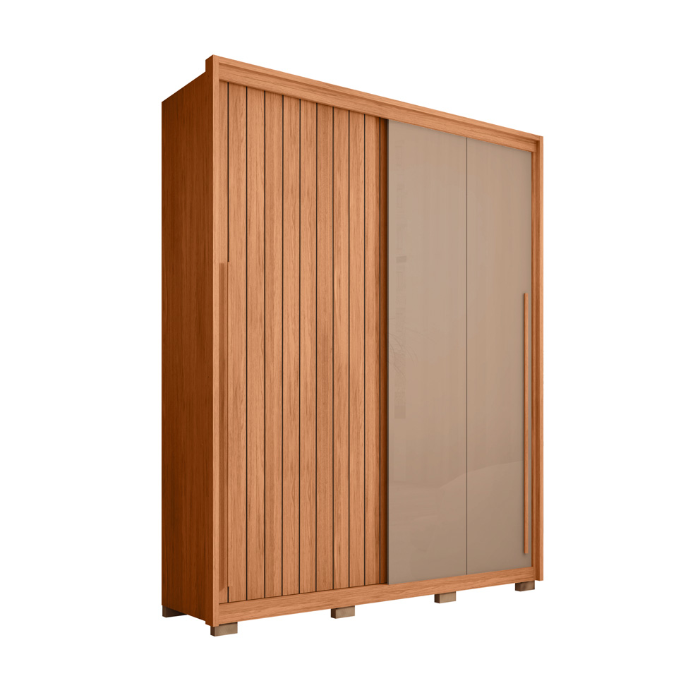 Guarda-Roupa Solteiro Moviment Ripado Flex 2 Portas 3 Gavetas Freijó
