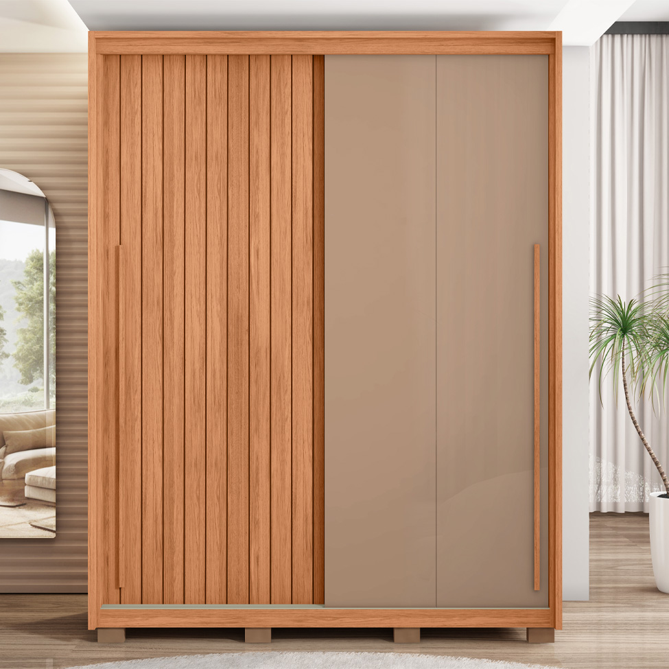 Guarda-Roupa Solteiro Moviment Ripado Flex 2 Portas 3 Gavetas Freijó