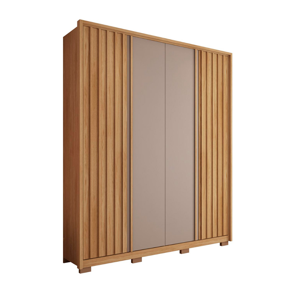 Guarda-Roupa Solteiro New Apollo Ripado 4 Portas 3 Gavetas Buriti e Fendi