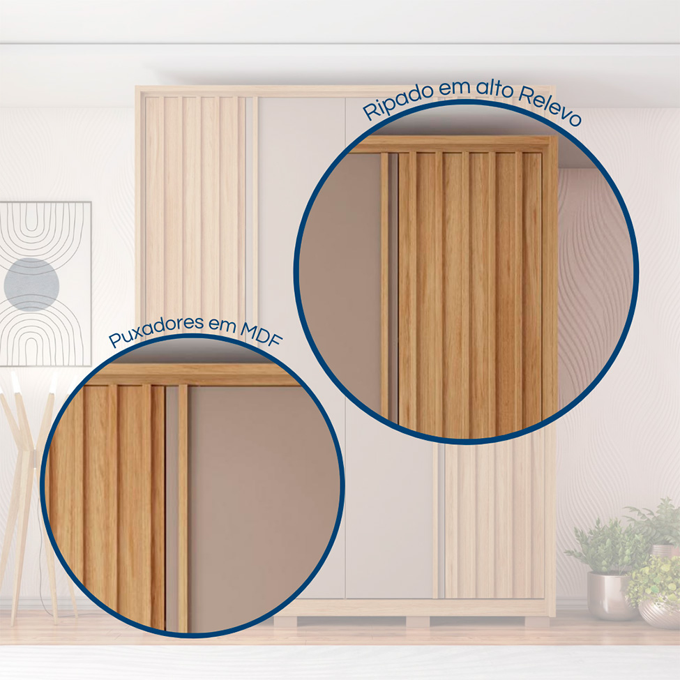 Guarda-Roupa Solteiro New Apollo Ripado 4 Portas 3 Gavetas Buriti e Fendi