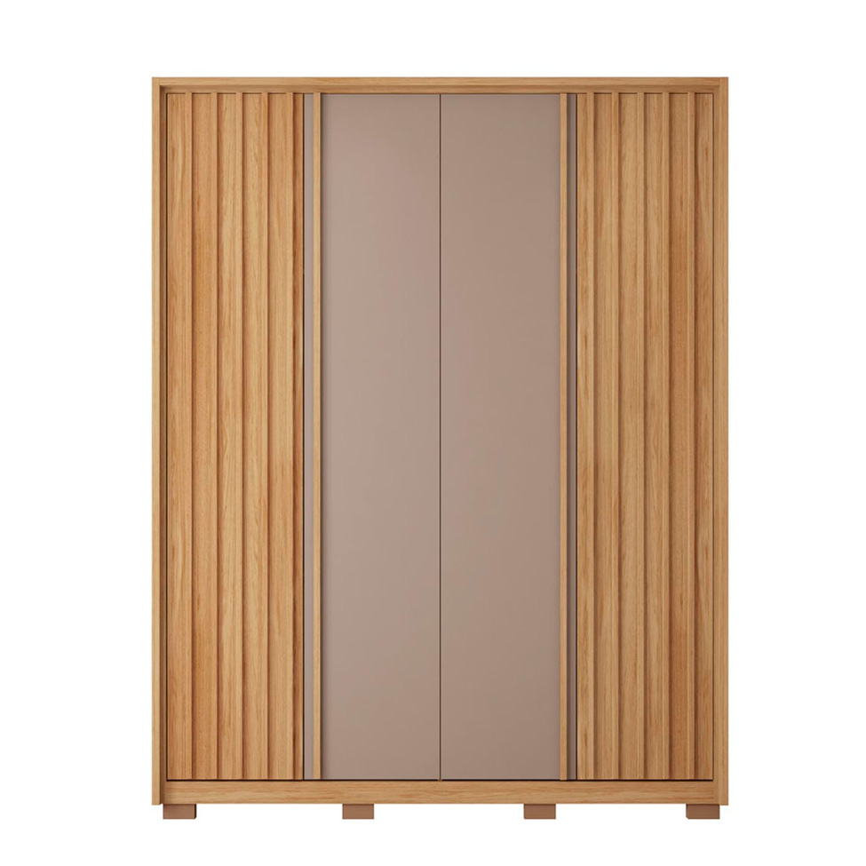 Guarda-Roupa Solteiro New Apollo Ripado 4 Portas 3 Gavetas Buriti e Fendi