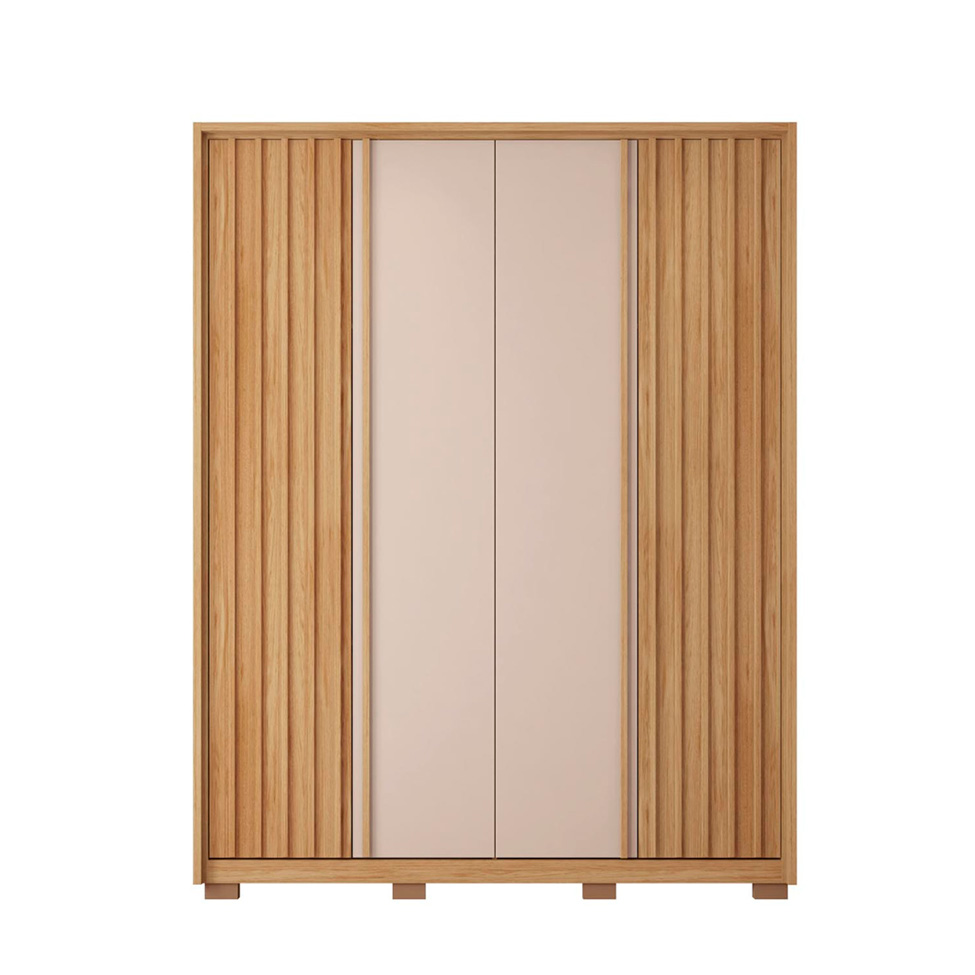 Guarda-Roupa Solteiro New Apollo Ripado 4 Portas 3 Gavetas Buriti e Off White