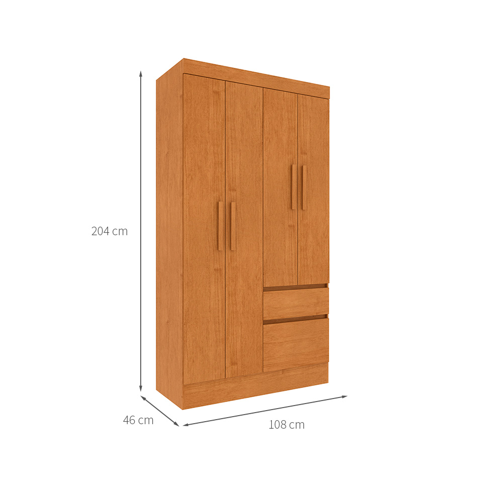 Guarda-Roupa Solteiro Oregon I 4 Portas 2 Gavetas Cinamomo