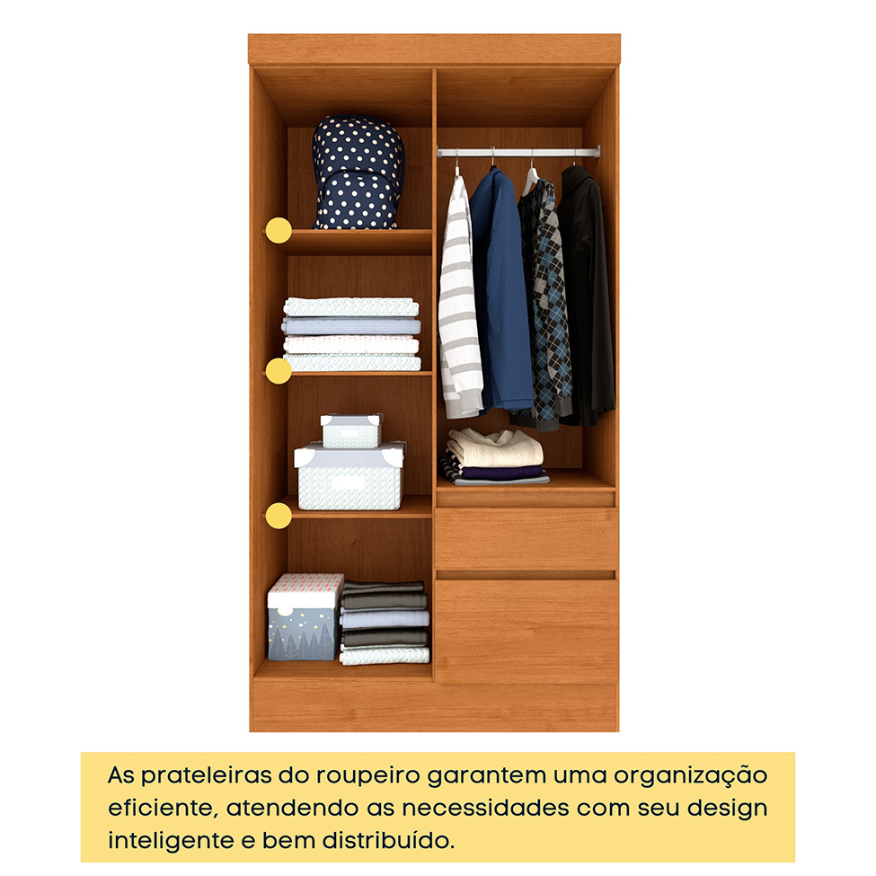 Guarda-Roupa Solteiro Oregon I 4 Portas 2 Gavetas Cinamomo