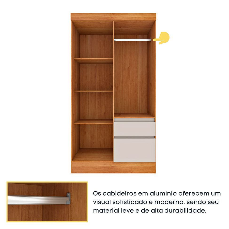 Guarda-Roupa Solteiro Oregon I 4 Portas 2 Gavetas Cinamomo e Off White