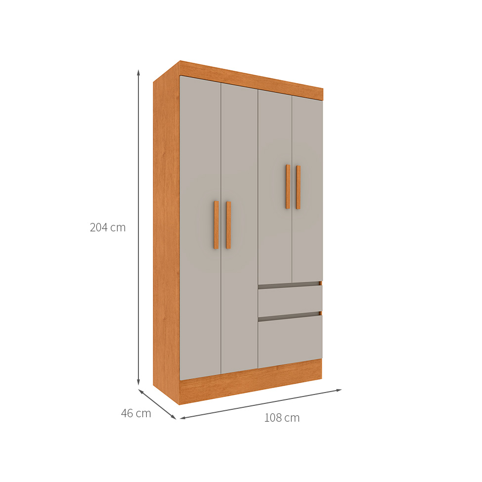 Guarda-Roupa Solteiro Oregon I 4 Portas 2 Gavetas Cinamomo e Off White