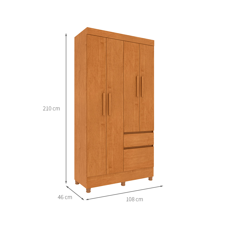 Guarda-Roupa Solteiro Oregon II 4 Portas 2 Gavetas Cinamomo
