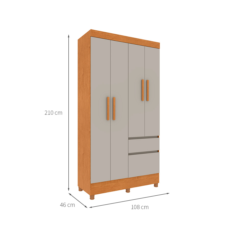 Guarda-Roupa Solteiro Oregon II 4 Portas 2 Gavetas Cinamomo e Off White