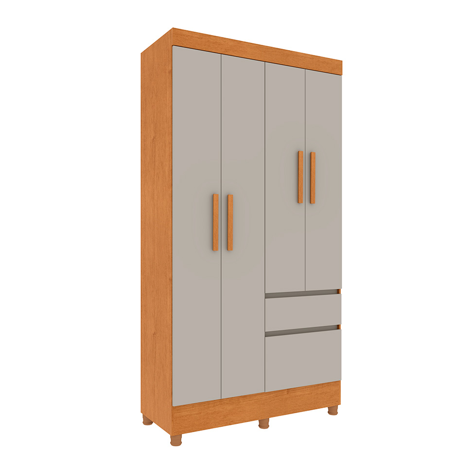 Guarda-Roupa Solteiro Oregon II 4 Portas 2 Gavetas Cinamomo e Off White