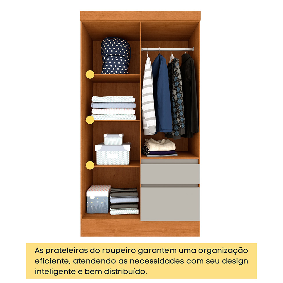 Guarda-Roupa Solteiro Oregon II 4 Portas 2 Gavetas Cinamomo e Off White