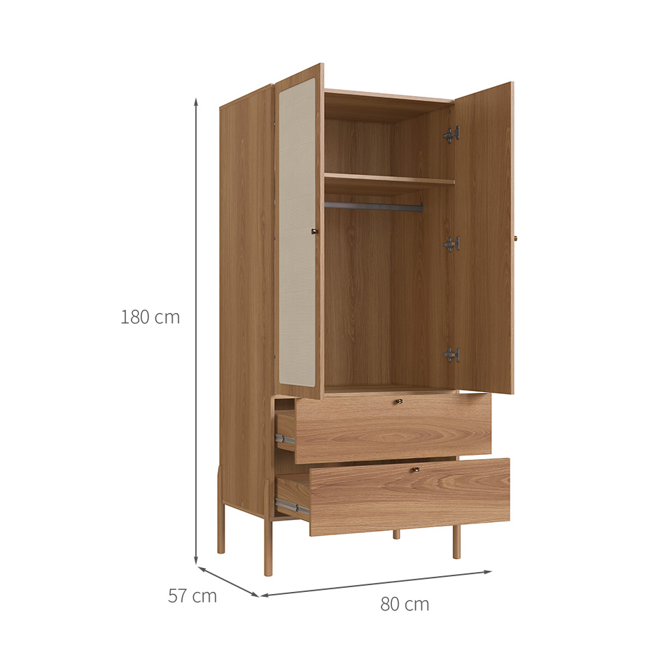 Guarda-Roupa Solteiro Oslo 2 Portas 2 Gavetas Hanover e Roble