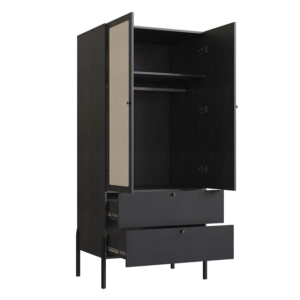 Guarda-Roupa Solteiro Oslo 2 Portas 2 Gavetas Preto