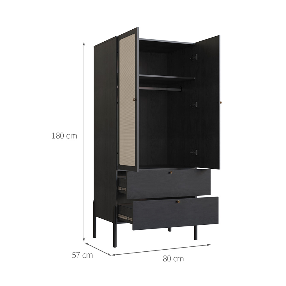 Guarda-Roupa Solteiro Oslo 2 Portas 2 Gavetas Preto