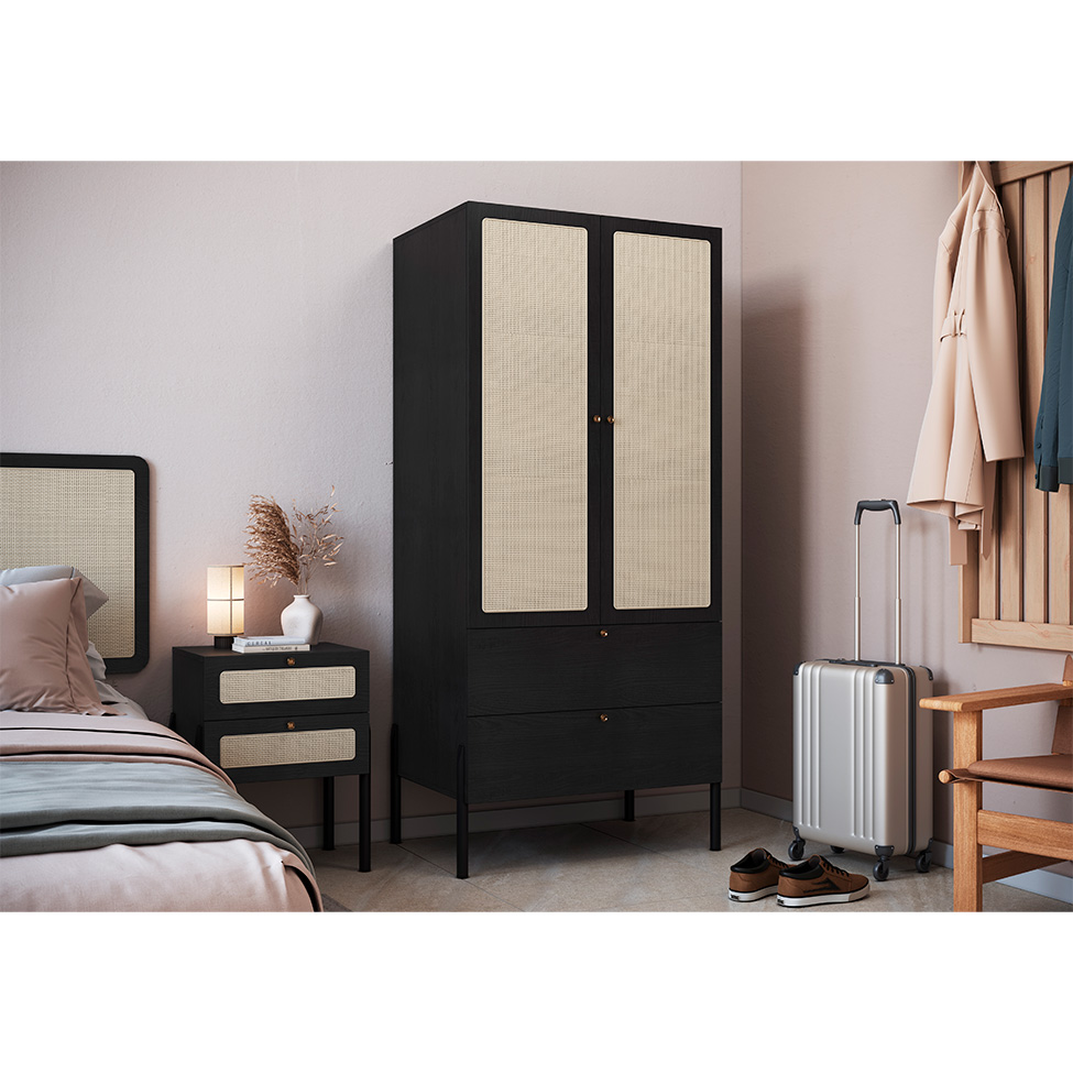 Guarda-Roupa Solteiro Oslo 2 Portas 2 Gavetas Preto
