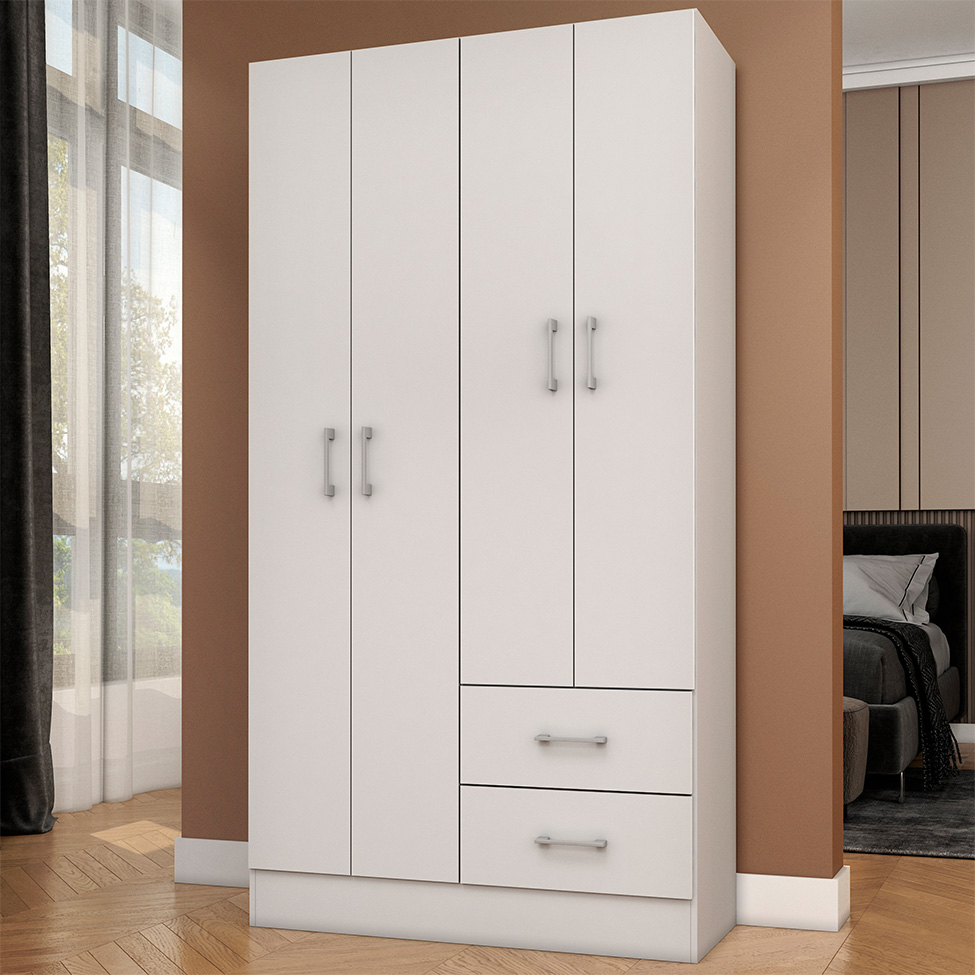 Guarda-Roupa Solteiro Panamá 4 Portas 2 Gavetas Branco