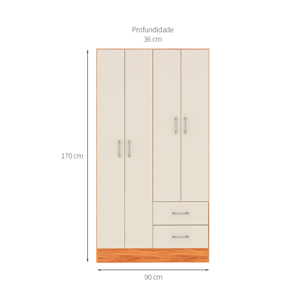 Guarda-Roupa Solteiro Panamá 4 Portas 2 Gavetas Cinamomo e Off White